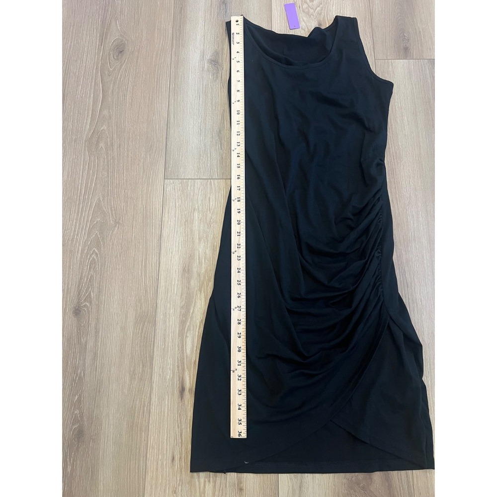 Ecavus Black Ruched Sleeveless Midi Dress Women's Medium Stretch Bodycon Casual - Picture 5 of 6